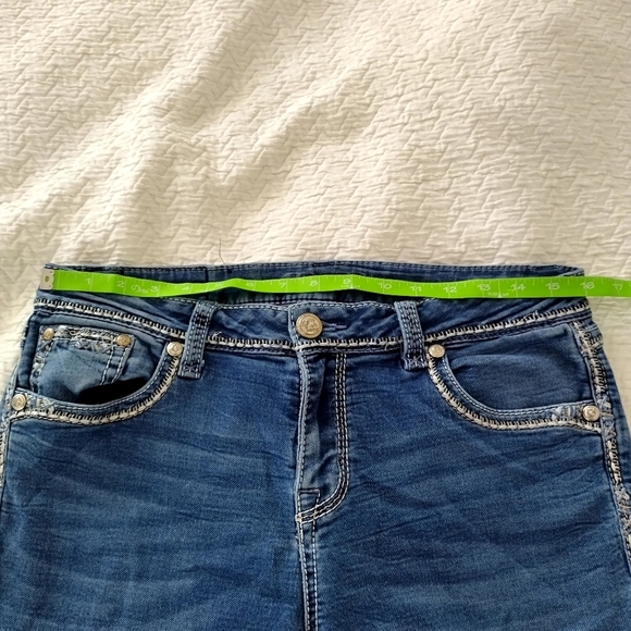 GRACE IN LA RHINESTONE STUDD EMBROIDERED THICK STITCH BOOTcut Jeans Sz 30x31 - Picture 7 of 9